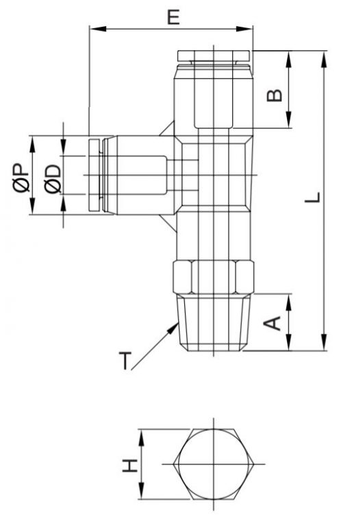 بغل دنده پنوماتیک مدل T سایز 4- M5  سی دی سی  (CDC)